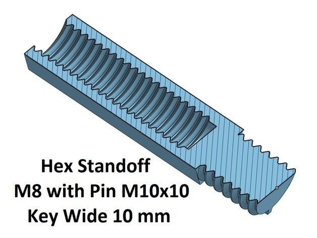 chave sextavada de largura 10 mm impasse 20 30 40 50 60 70 80 90 100 m8 pin m10x10 3d a impressora partes hex espaçador espaçador, rosca m10 3D print model - Mito3D