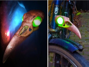 raven skull bicycle light sport outdoors battery holder bike bird copper lamp led plating safety 3d print model - Mito3D