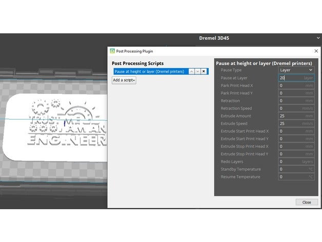 pause altezza strato dremel d3 3d45 3d40 3d20 la stampa personalizzato digilab script 3D print model - Mito3D