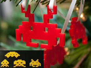 parametric 8bit space invader ornaments 2d art arcade christmas decoration ornament invaders low pixel openscad retro retrogaming gaming spaceinvaders 3d print model - Mito3D