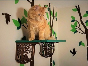 feliz gatos prateleira suportes animais de estimação árvore do gato kitty prateleiras suporte parede 3d print model - Mito3D