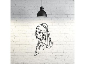 ragazza orecchino di perla johannes vermeer, linea arte 2d art arredamento la decorazione disegno muro wall 3d print model - Mito3D