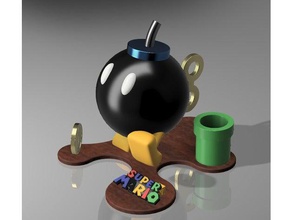 bob-omb statue super mario bros pipe coin video games miniture nintendo switch game 3d print model - Mito3D