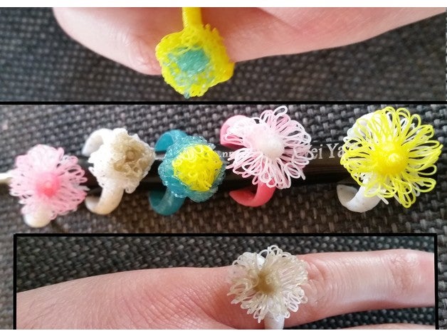 Bommel Blume ring single extruder 2 Farben anet a8 Ringe parts daisy finger fingers flowers funny girly hairy hairyprints hand multi-color multicolor pom-pom step steps 3D print model - Mito3D