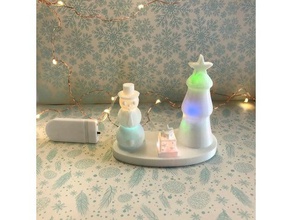 light-up desktop diorama christmas 3d printing tree diarama snowman 3d print model - Mito3D