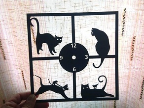 reloj pared gatos a arte 3dlito cat relógio stencil vinil 3d print model - Mito3D