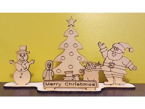 christmas holidays scene laser cutting 2d art ornament presents santa claus klaus snowman tree xmas 3d print model - Mito3D