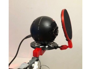 blue snowball mic arm hilt pop filter audio microphone 3d print model - Mito3D