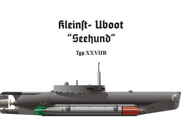 1-87 ho type xxviib seehund mini submarine waterline model toy game accessories railroad wargaming world war 2 ww2 german 3D print model - Mito3D