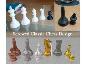 d'échecs classique de conception vissé évêque roi pion d'échec pièce pièces reine des échecs echecs tour jeu le chevalier bouton 3d print model - Mito3D
