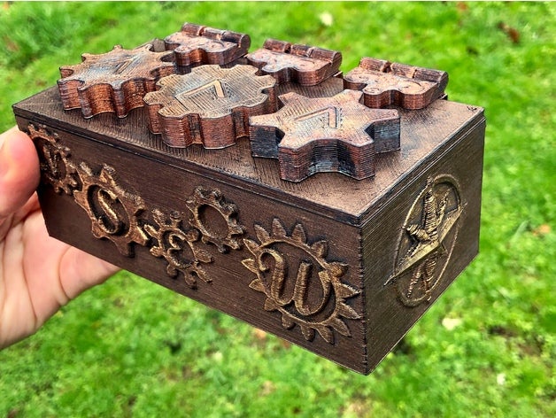 steampunk cuadro de rompecabezas puzzles antiguo escapar la habitación antigua caja engranajes prop victoriano 3D print model - Mito3D