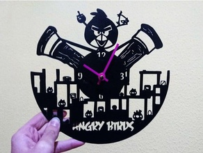 reloj les oiseaux en colère art de l'horloge pared pochoir mur horloge support mural 3d print model - Mito3D