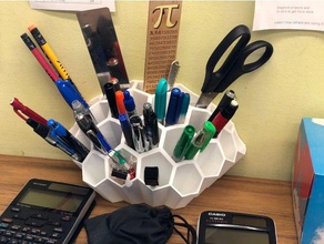honeycomb desk organizer flat back office bees hexagon openscad pen holder 3d print model - Mito3D