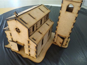 Kirche Laserschneiden Gebäude Strukturen mittelalterliche Dorf 3d print model - Mito3D