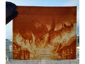 smaug distruggendo laketown lithophane 2d arte 3d print model - Mito3D