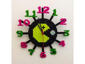 pac-man horloge nouvelle version décor Des années 80 d'arcade pacman pacman-esprit le pendule du jeu vidéo murale 3d print model - Mito3D