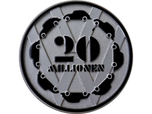 20 milyon Gümüş böceği rozet vw beetle işaretler logoları 28 mm kfer 3D print model - Mito3D