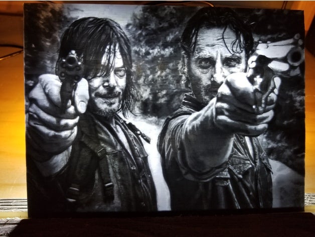 walking dead lithophane 2d art amc daryl dixon led veilleuse rick grimes les marcheurs zombie 3D print model - Mito3D