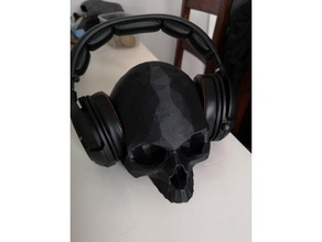 low polygon skull headphone stand audio 3d print model - Mito3D