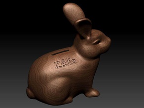 rabbit bank first name z&eacutelie sculptures lapin piggy tirelire zlie 3d print model - Mito3D