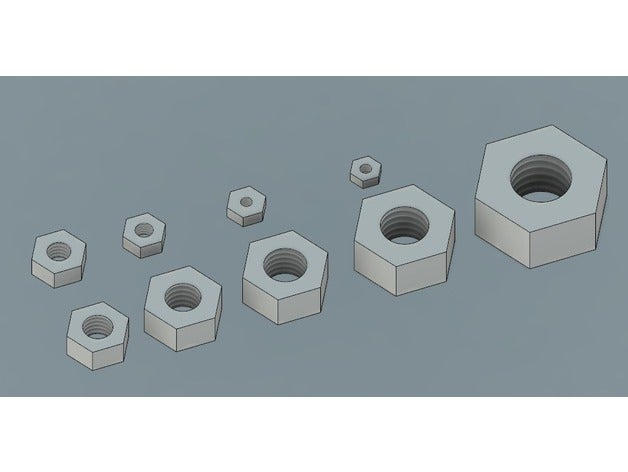 Metrische Muttern f3d stp stl-Dateien, Größe in m2, durch m10 Teile Sechskantmutter 3D print model - Mito3D