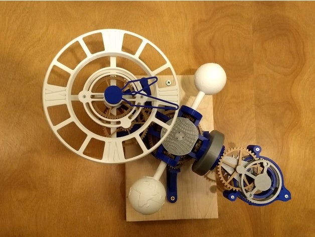 triaxial tourbillon clock makemods 3d printing balance wheel clockwork escapement gear gears gratuitous complexity mechanical mechanism wall watch 3D print model - Mito3D