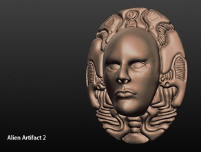 alien artifact 2 sculptures biomechanical cyborg eyes face giger human humanoid mouth organic scifi 3d print model - Mito3D