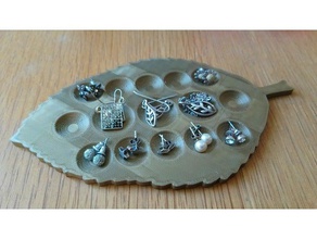 foglia orecchino cassetto della fossetta gioielli archiviazione 3d print model - Mito3D