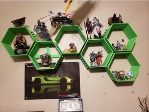Petek rafları duvara monte edilmiş dekor hexagon raf yasla birlikte 3d print model - Mito3D