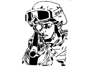 sniper stencil 2d art army female gun military soldier 3d print model - Mito3D