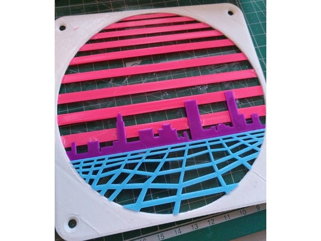 retrowave fan grill 140mm computer outrun shroud synthwave 3D print model - Mito3D