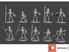 skeleton warriors spear shield 10 poses games 28mm dnd fantasy miniature miniatures warhammer 3d print model - Mito3D