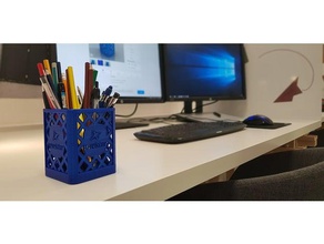 ribbed pen holder office cube evektor equipment supplies pencil 3d print model - Mito3D