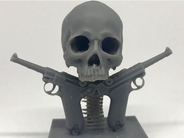 cranio pistole scultura sculture luger mauser teschio ossa incrociate ww2 3D print model - Mito3D