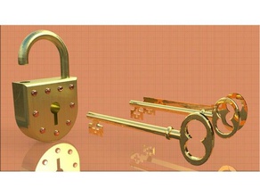 cadeado à moda antiga chave adereços chave-mestra 3d print model - Mito3D