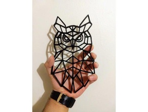 owl 2d art animal decoration geometric lowpoly low poly wall 3d print model - Mito3D