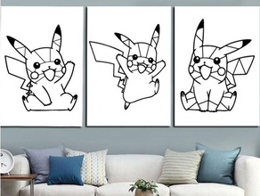 pikachu pokemon decorazione nessun supporto necessario 2d art muro 3d print model - Mito3D