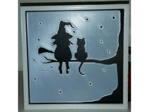 sorci&egravere et son chat de sorcière, 2d art 2dart l'art pariétal bicolor bi couleur hex la peinture sorcier sorcière 3d print model - Mito3D
