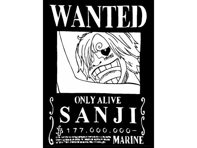 wanted poster sanji 2d art anime germa onepiece one piece stencil 3D print model - Mito3D