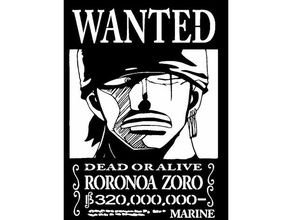 wanted poster zoro 2d art anime onepiece one piece roanoke roronoa stencil 3d print model - Mito3D