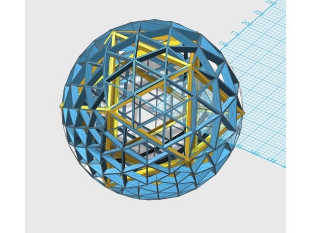 icosahedron inscribed inside complex geodesic sphere math art 3D print model - Mito3D