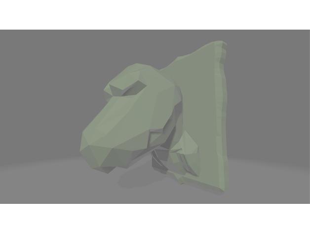 t-rex de la cabeza pared pantalla las esculturas baja poli trex montado en 3D print model - Mito3D