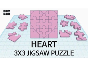 1day 1cad 3x3 jigsaw puzzle heart toys games 1day1cad 3d 3d print model - Mito3D