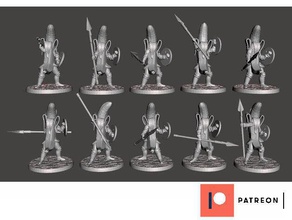 banana knights spears 10x unique poses games 28mm army dnd figure miniature miniatures wargame wargames 3d print model - Mito3D