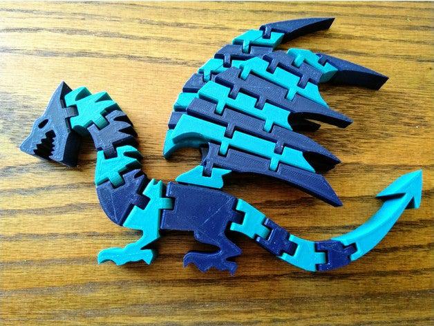 flexi-dragon improved remix animals articulate articulated figure dual color extruder extrusion flexible flexi dragon lizard movable multicolor polymathic two 3D print model - Mito3D