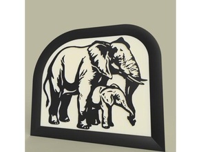 elephant mother baby 2d art 2dart wall elephants painting 3d print model - Mito3D