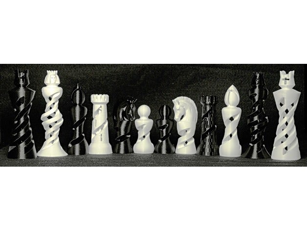 organic chess set bishop king knight pawn queen rook staunton 3D print model - Mito3D