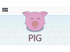 1day 1cad pig animals 1day1cad cute head pink 3d print model - Mito3D