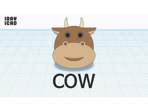 1jour 1cad de la vache animaux 1day1cad animal cow-boy mignon décoration corne 3d print model - Mito3D