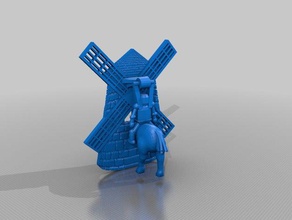 don quijote a caballo en contra de molino manual timbre la puerta gadgets 3d print model - Mito3D